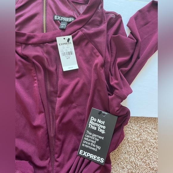 Express Mini Dress Burgundy Mesh Inset Size Small New with Tags - Picture 3 of 7